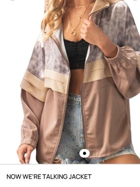 Women's Taupe & Cream Zip-Front Bomber Jacket